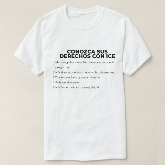 T-shirt Spanish Know Your Rights With ICE (Design devant)