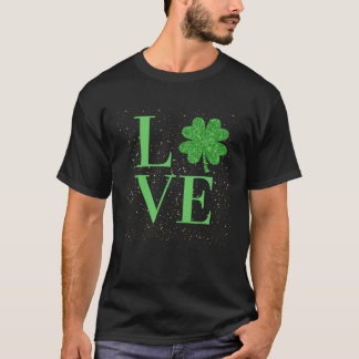 T-shirt Sparkle St Patricks Day love four leaf c
