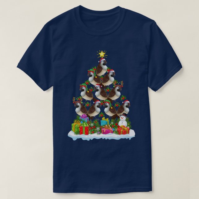T-shirt Sparrow Bird Xmas Tree Lighting Santa Sparrow Chri (Design devant)