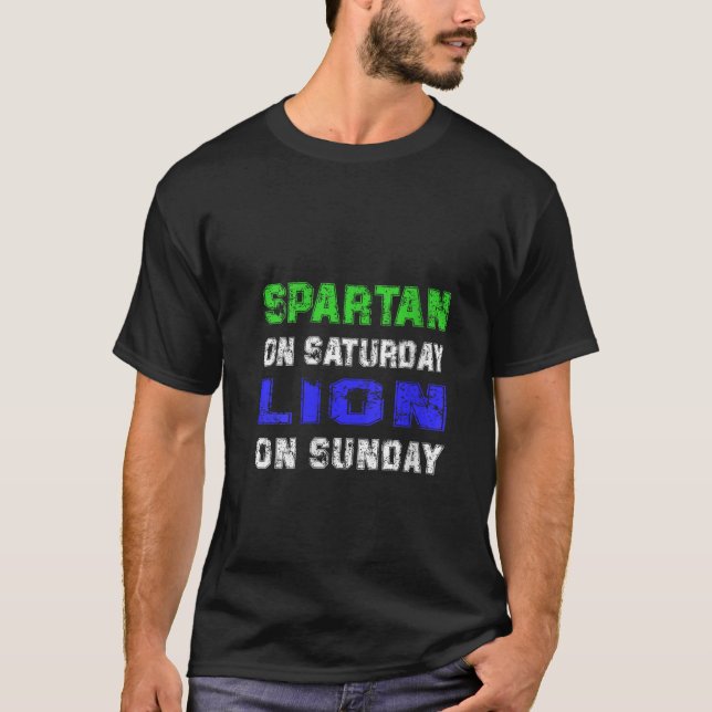T-shirt Spartiate le samedi Lion le dimanche Funny Detroit (Devant)