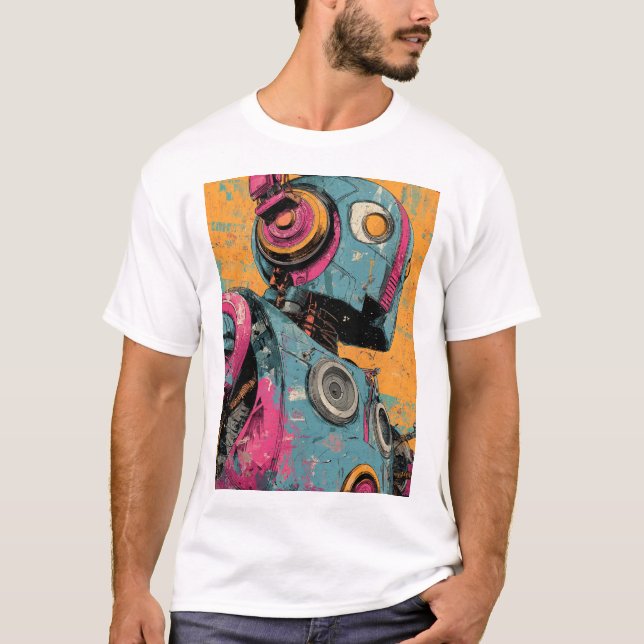 T-shirt Speaker-Bot with Pink Headphones — Retro-Futurist  (Devant)