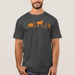 T-shirt Sphyn Chat Heartbeat Citrouille Funny Halloween Co