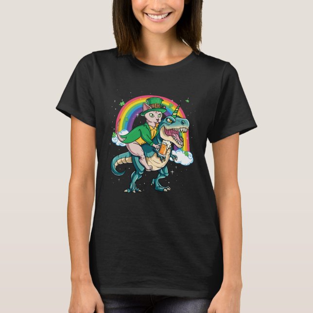 T-shirt Sphynx Cat Beer Dino Rex Horn Rainbow (Devant)