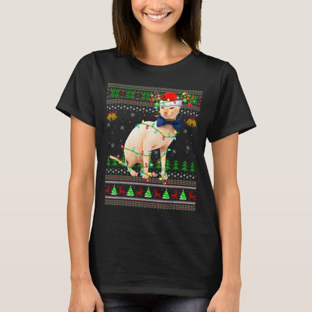 T-shirt Sphynx Cat Ugly Christmas Sweaters Holiday Santa C (Devant)