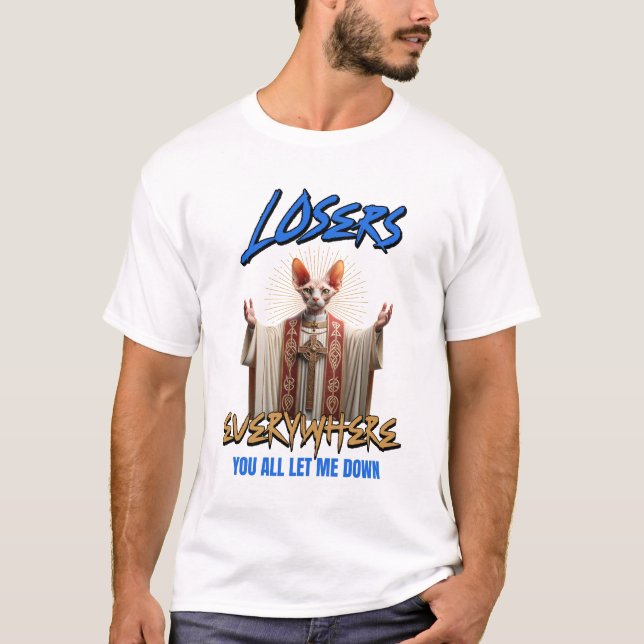 T-shirt Sphynx Chat Jésus Décevez tous les hommes de vous (Devant)