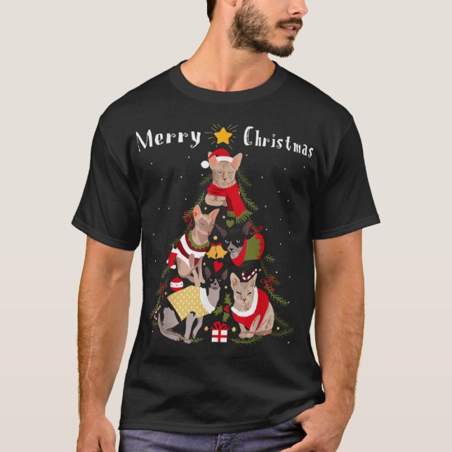 T-shirt Sphynx Chat Noël Arbre de Noël Amoureux des chats (Devant)