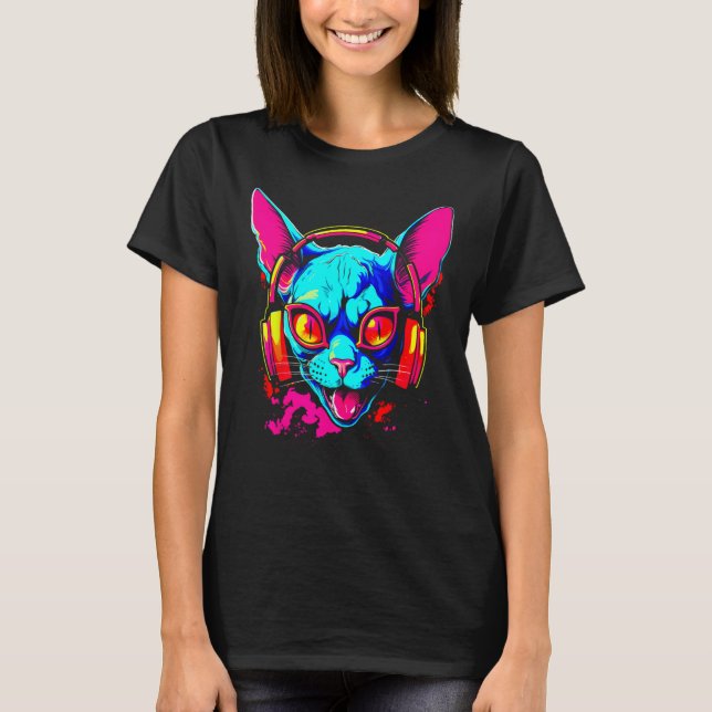 T-shirt Sphynx Hairless Cat DJ (Devant)