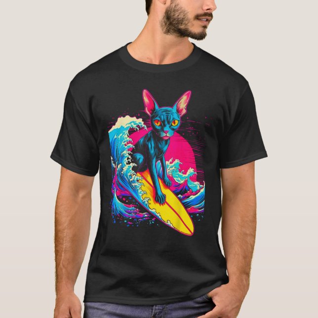 T-shirt Sphynx Hairless Cat Surfing (Devant)