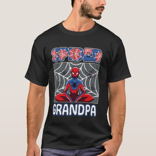 T-shirt Spider Grandpa Spider Theme Birthday Party Family  (Devant)