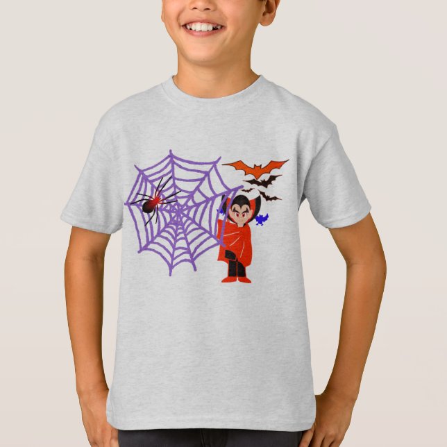 T-shirt Spider Webs drôle Enfants Halloween Dracula (Devant)