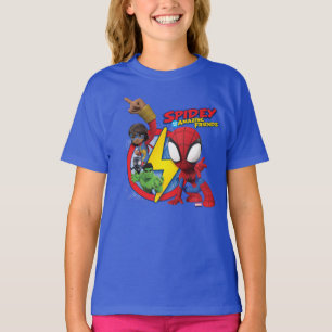 T-shirt Spidey, Ms. Marvel, Black Panther et badge Hulk