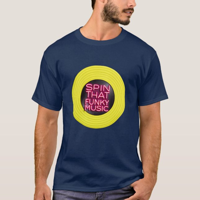 T-shirt Spin Funky Music Neon Vinyl 70s Retro friends (Devant)