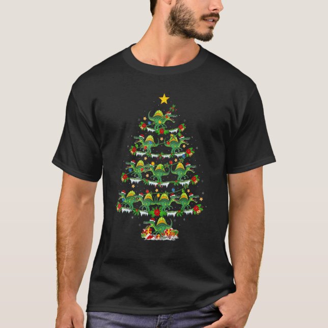T-shirt Spinosaurus Dinosaur Christmas Tree Lights Xmas (Devant)