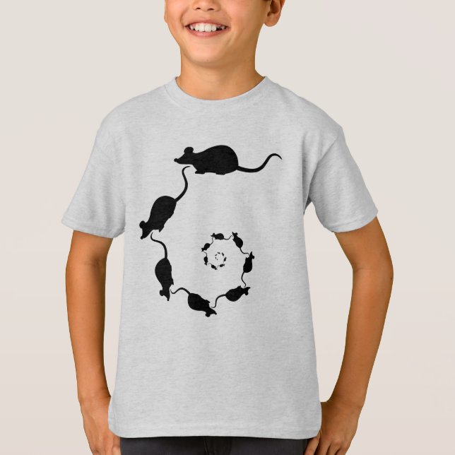 T-shirt Spirale mignonne de souris. Souris noires sur la (Devant)