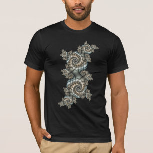 T-shirt Spirales d'art fractal beige abstrait bleu clair