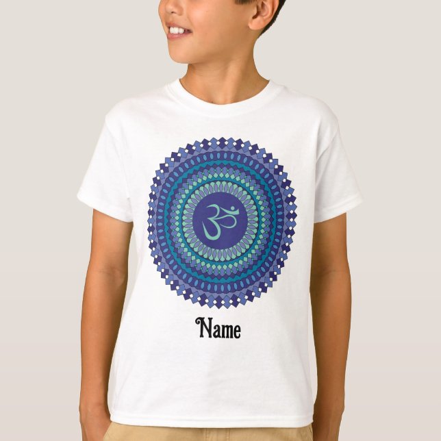 T-shirt Spirituel Mandala Om Purple Aqua Bleu Customisé (Devant)
