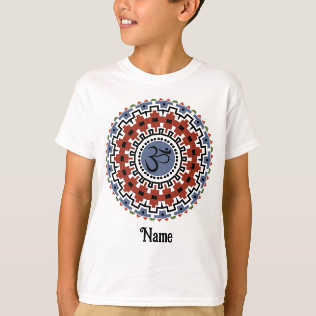 T-shirt Spirituel Mandala Yoga Om Rust Bleu Customisé (Devant)
