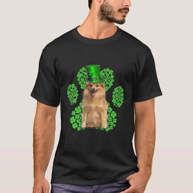 T-shirt Spitz Shamrock allemand Paw Clovers St Patrick's D (Devant)