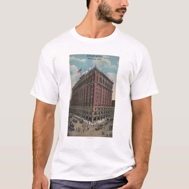 T-shirt Spokane, WA - vue d'hôtel de Davenport (Devant)