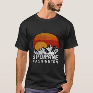 T-shirt Spokane Washington Retro Mountain Sunset Design