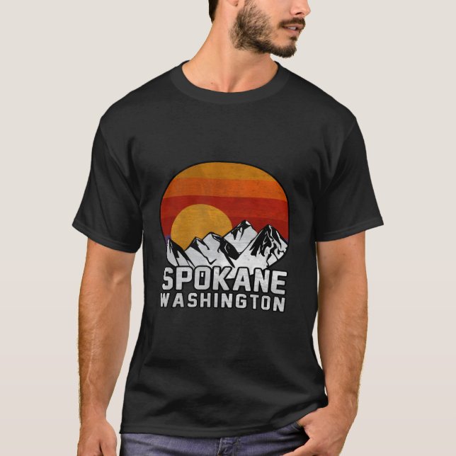 T-shirt Spokane Washington Retro Mountain Sunset Design (Devant)