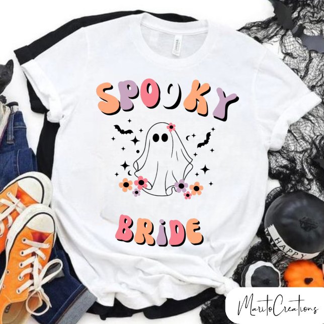 T-shirt Spooky Bride, Halloween Wifey, Retro Floral Ghost. (Créateur téléchargé)