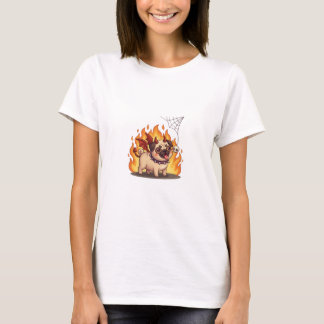 T-shirt Spooky Cute Devil Pug Halloween - Kawaii Fiery Dog