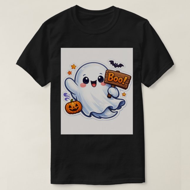 T-shirt Spooky-Cute Halloween Ghost Sticker (Design devant)