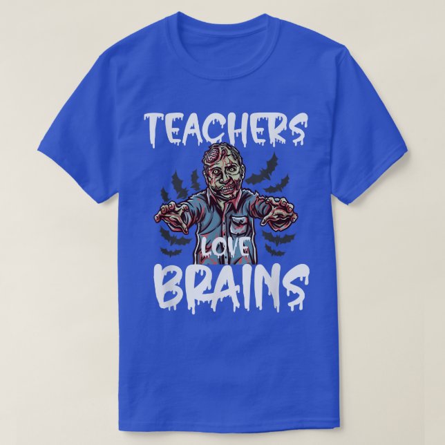 T-shirt Spooky Funny Halloween Teachers Love Brains Zombie (Design devant)