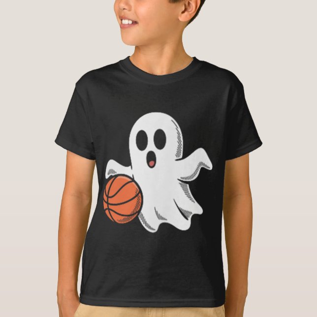 T-shirt Spooky Ghost Playing Basketball Retro Halloween Co (Devant)