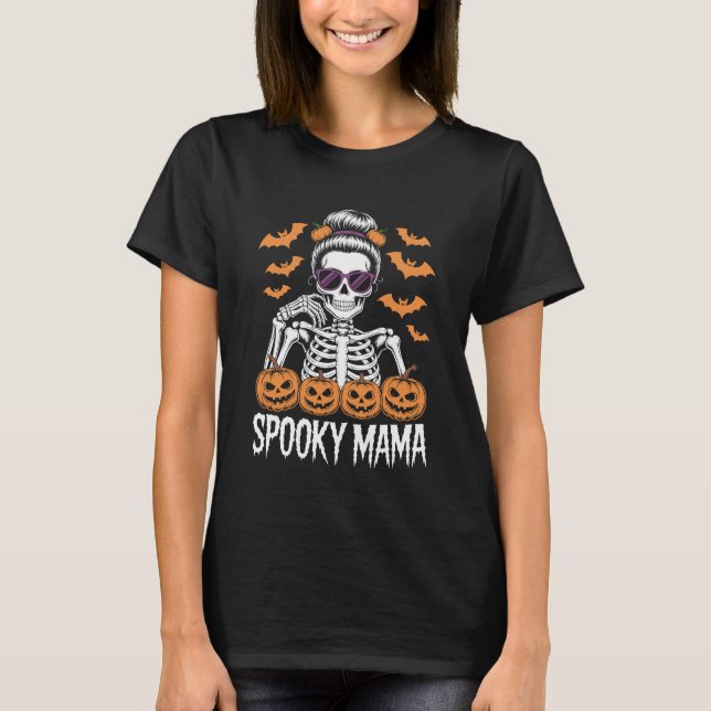 T-shirt Spooky Mama Cool Halloween Skeleton (Devant)