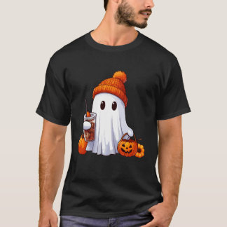 T-shirt Spooky Season Cute Retro Ghost Ice Coffee Hallowee