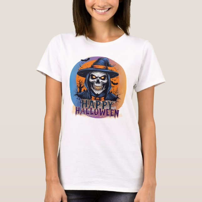 T-shirt Spooky Skull Witch Halloween Art-88888 (Devant)