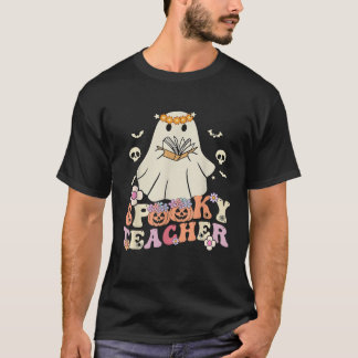 T-shirt Spooky Teacher Groovy Retro Ghost Teacher Hallowee