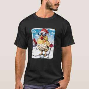 T-shirt Sport d'hiver cool pour pente et poulet avec skis 