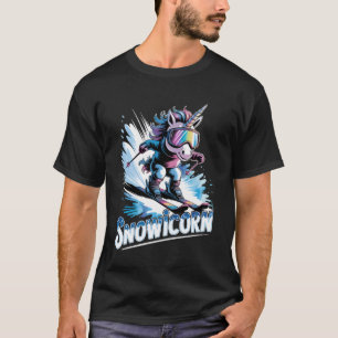 T-shirt Sport d'hiver de ski de ski drôle licorne de skieu