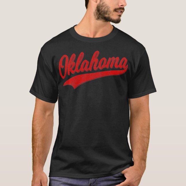 T-SHIRT SPORTS DE BASEBALL D'OKLAHOMA SCRIPT CURSIVE DRAPE (Devant)