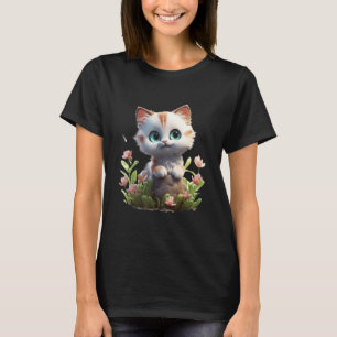 T-shirt Spring Garden Kitten Fleur Chat Girl Floral Blosso