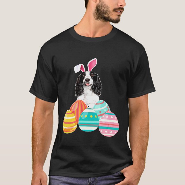 T-shirt Springer de Pâques Spaniel Bunny Oreilles Oeufs Dr (Devant)