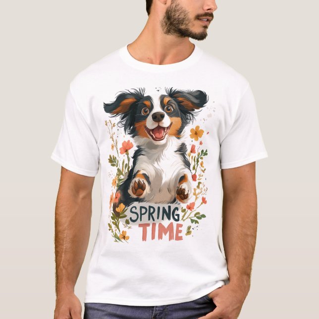 T-shirt Springer Spaniel - Design de dessin au printemps (Devant)