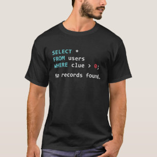 T-shirt SQL Query Funny SQL Database Admin Programmer