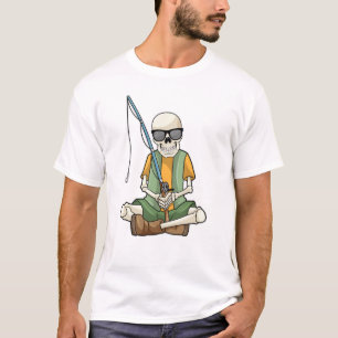 T-shirt Squelette à la pêche avec canne à pêche