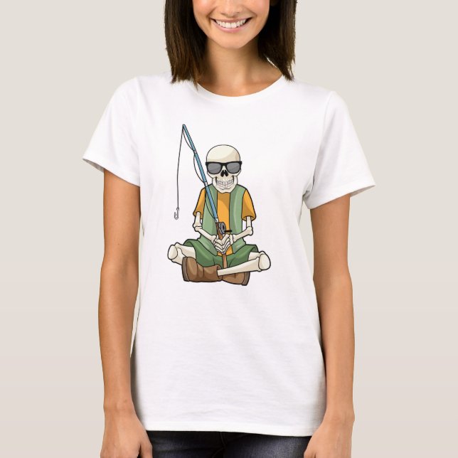 T-shirt Squelette à la pêche avec canne à pêche (Devant)