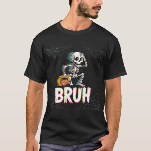 T-shirt Squelette amusant courant avec seau citrouille - B