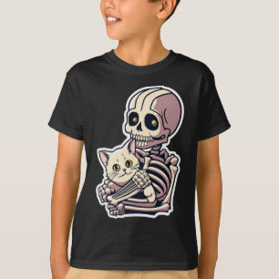 T-shirt Squelette Anime Tenant Une Chemise Chat Lazy Hallo