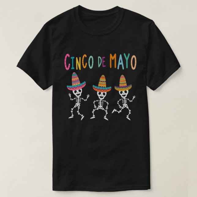 T-shirt Squelette Avec Casquette Drôle Cinco De Mayo (Design devant)