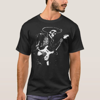 T-shirt squelette avec casquette jouant de la guitare