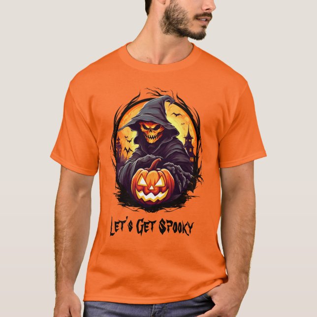 T-shirt Squelette avec Jack-o'-lantern | Citrouille Hallow (Devant)