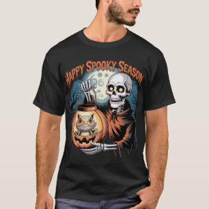 T-shirt Squelette avec Lizard dans Lanterne Citrouille