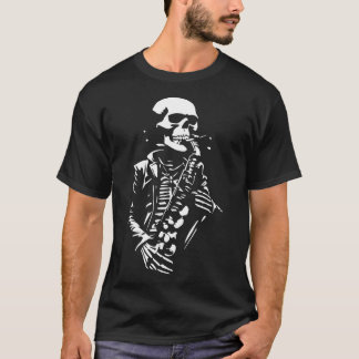 T-shirt squelette avec saxophone